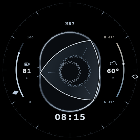 Rotor Clock native watch face with custom M87 text and a titanium rotary design